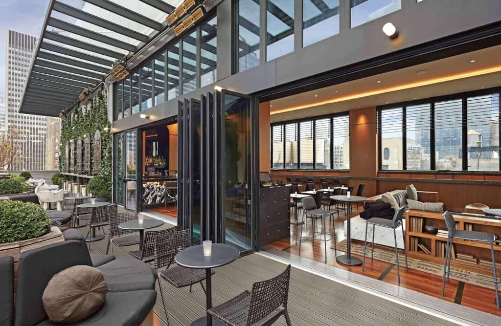 View of the Solaira Alpha outdoor heaters installed at the Rooftop Bar at the AC Hotel Marriott Times Sq NYC