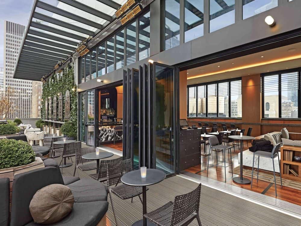 View of the Solaira Alpha outdoor heaters installed at the Rooftop Bar at the AC Hotel Marriott Times Sq NYC