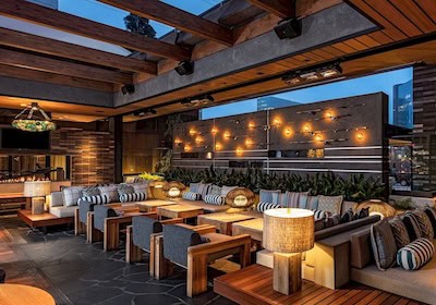 View of patio heaters installed in ceiling of the King’s Seafood Restaurant in San Jose, CA