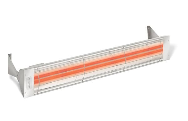 Infratech electric outdoor heater shown with brackets for wall/ceiling-mounted installations
