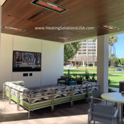 Solaira ICR heaters flush mounted in ceiling of Irvine Company office complex at 1 Park Plaza Newport Beach CA