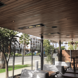 Solaira ICR H3 Heater with matching trim kit recess mounted in a covered restaurant seating area Santa Monica, CA