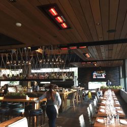 Solaira ICR H3 heater surface mounted and recessed - Covered open-air Water Grill Restaurant Costa Mesa CA